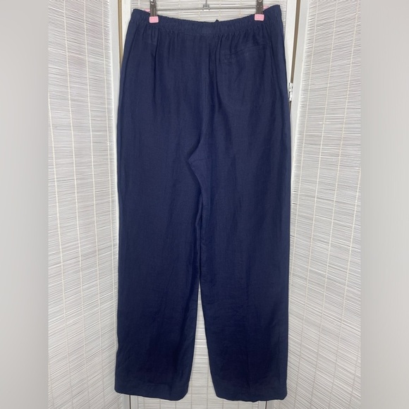 Escada Sport Navy Linen Pants Blue Size M Drawstring Pockets Somewhat Sheer - Picture 5 of 9